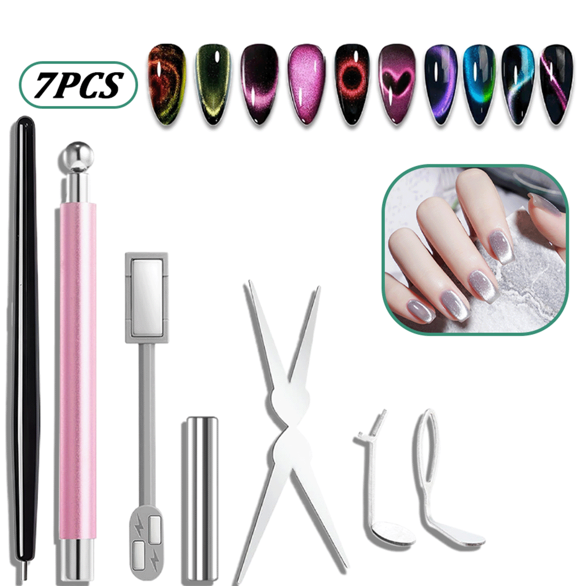 Nail Gel Polish Set - 7 Parça Kedi Gözü Tırnak Mıknatıs