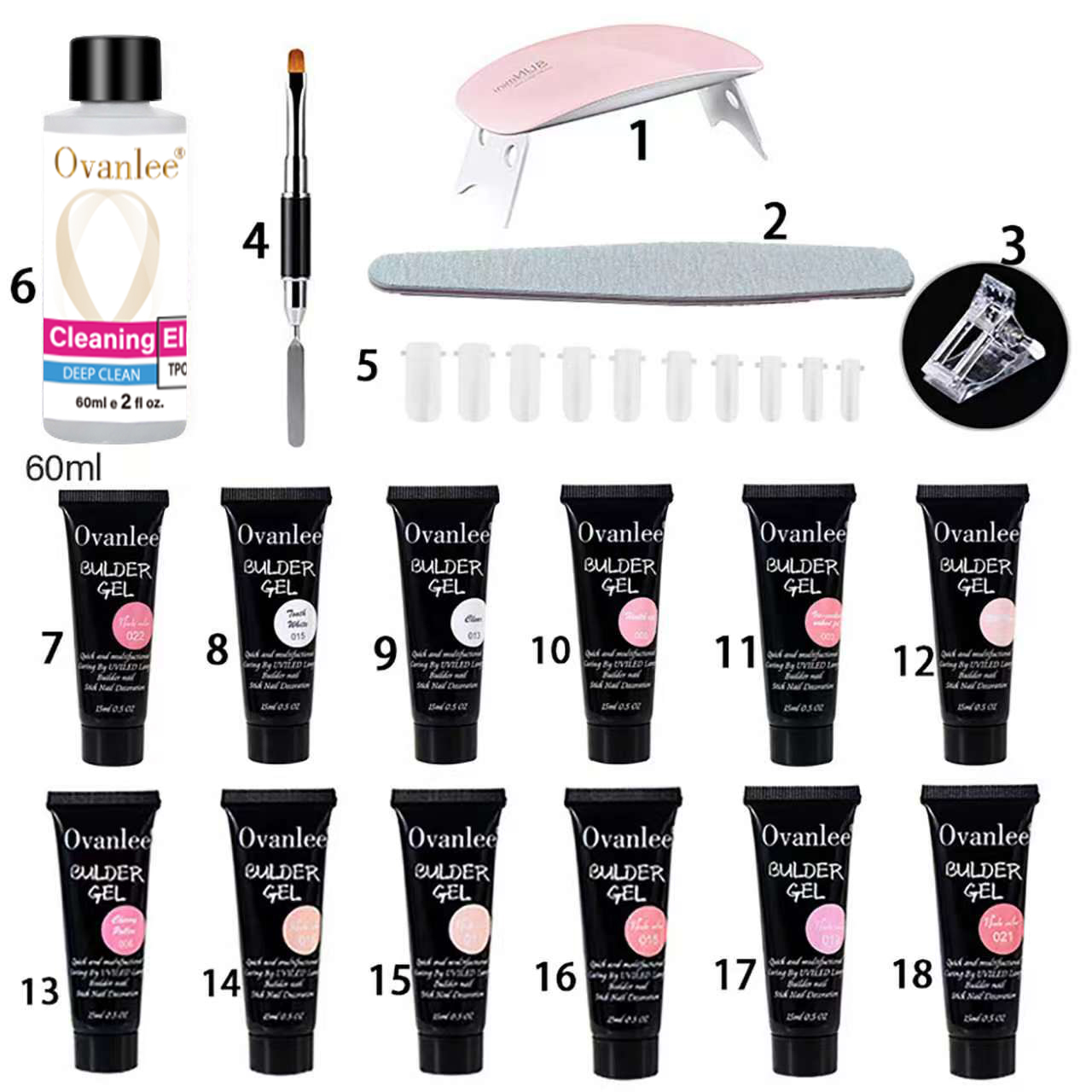 Polygel Nail Kit - Ovanlee 18'i 1 Arada, Kalıpsız Polijel